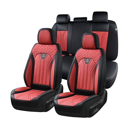 FLORICH Leather Seat Covers, Car Seat Covers Full Set, Car Seat Protectors 5 Seats, Automotive Seat Covers Driver Seat Covers Fit for Most Cars Trucks SUV-Black&Burgundy - color: Black&Burgundy, size: FullSet