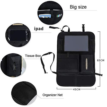 2 Pcs Large Size Car Backseat Organizer with 1 Pcs Trash Garbage Bag, Clear Screen Tablet Holder and 9 Storage Pockets,Foldable Seat Back Protectors for Toys Drinks Book ,Travel Accessories (Black)