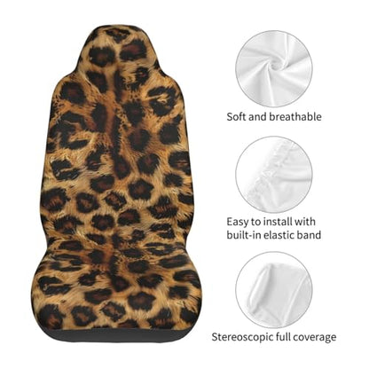 Leopard Print Seat Covers Brown Cheetah Car Accessories Universial Fit Bucket Seats Covers for SUV Truck Vans Sedans Front Seat Only Seat Protector Washable Polyester Seat Cushion - color: Leopard