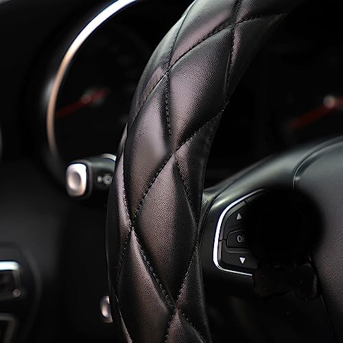 YHONGJT Soft Microfiber Leather Steering Wheel Cover, Universal 15 Inch for Women Girls, Fit Vehicles, Sedans, SUVs, Vans, Trucks - Black - color: A-Black