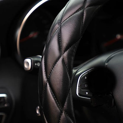 YHONGJT Soft Microfiber Leather Steering Wheel Cover, Universal 15 Inch for Women Girls, Fit Vehicles, Sedans, SUVs, Vans, Trucks - Black - color: A-Black