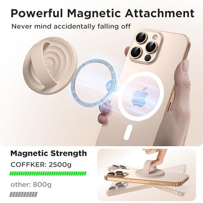 Magnetic Phone Grip Ring Holder, Liquid Silicone Magnet Cell Phone Grip Finger Loop, Compatible with Magsafe, Back of Phone for iPhone 17/16/15/14/13/12 Series, Oat - color: Oat