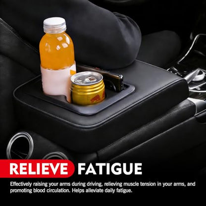 Car Middle Center Console Cover with Cup Holder, Leather Car Armrest Cover, Multi-functional Armrest Storage Pad, Universal for Most Vehicles (Black) - color: Black