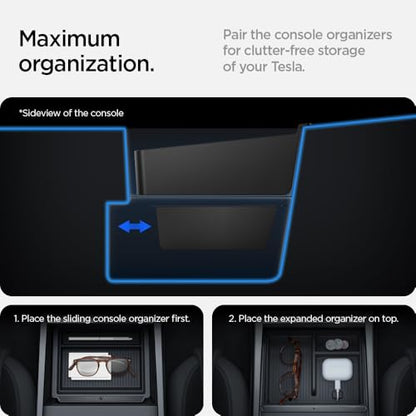 Spigen Non-Slide Center Console Organizer (Expanded Capacity) for Tesla Model Y Juniper (Only Premium & Performance 2025/26) and Model 3 Highland (Standard, Premium & Performance 2024/25/26) - size: Center Console Organizer (Expanded)
