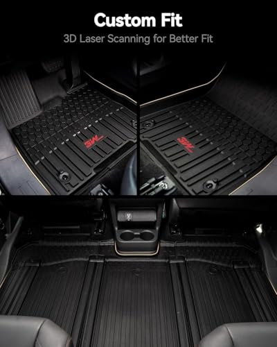 3W Floor Mats & Cargo Liner Fit Toyota Sienna 7 Seat 2021-2026 (Except for 2025 2026 Platinum Edition), TPE All Weather Custom Fit Floor Liner for Sienna XLE/XSE/Limited/Woodland Edition - style: 1. Sienna 7 S|21-26|Full Mats Red Accent