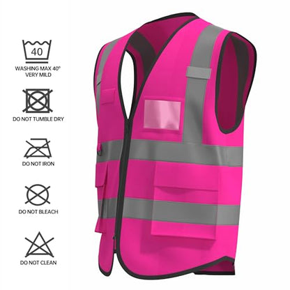 caparazon Unisex High-Visibility Reflective Safety Vest with Zippered Pockets - ANSI/ISEA Certified for Enhanced Work Safety - color: Pink Flag