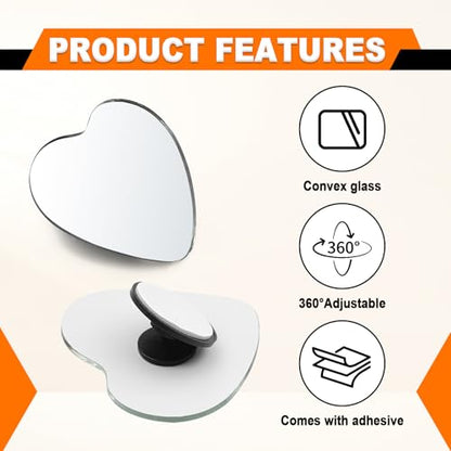 2Pcs Heart Shaped Blind Spot Mirrors for Cars – Convex Rearview, Wide Angle Adjustable Stick for Side Mirror, Car Accessories for Cars, Suvs, Trucks