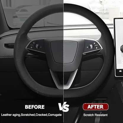Microfiber Leather Universal 14.5-15 inch Steering Wheel Cover,Easy to Install Non-Slip Breathable Steering Wheel Protector Black - color: Black