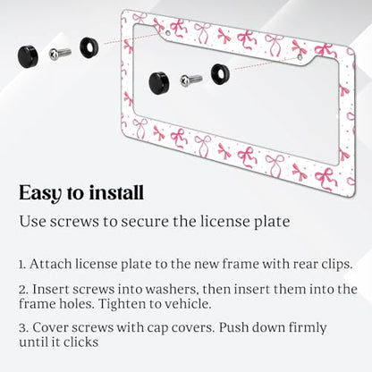 2 Pack License Plate Frames, Pink Bowknot License Plate Cover, Universal US Stainless Steel License Plate Holder with Screws for Women Men - color: Pink Bowknot