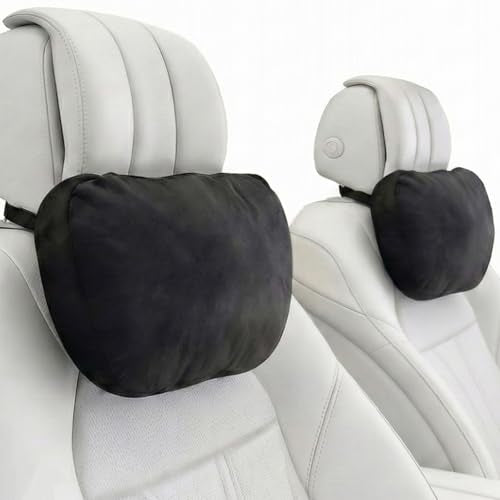 2PCS Car Pillow for Car Neck Pillow for Driving Seat Neck Support Soft Cushion Back Support Head-Rests for Vehicle Sleeping with Elastic Adjustment Strap (Black, Head) - color: Black, size: Head