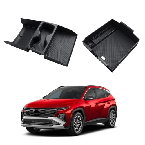 2026 Tucson Center Console Organizer - 2 Pcs Center Console Organizer + Lower Console Storage Tray For 2025-2026 Hyundai Tucson(Limited)/Tucson Hybrid - ONLY Fit 2025 2026 Tucson With Electronic Shift - color: Tucson 2025 Organizer Set-2 Pcs