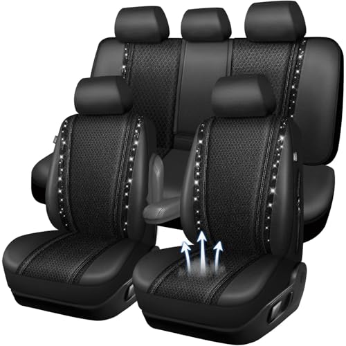 CAR PASS Memory Foam 3D Mesh Bling Diamond Car Seat Cover Full Set Breathable Soft Sponge Universal Shining Glitter Sparkly Crystal Armrest Fit Automotive Truck SUV Cute Women Girl, Black Rhinestone - color: Black Mesh 5, size: Full Set