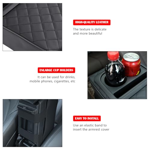 Osilly Car Center Console Armrest Pillow with Cup Holder, Leather Middle Console Protection Cushion with Phone Holder, Memory Foam Auto Arm Rest Box Cover, Universal Vehicle Accessories (Black) - color: Black