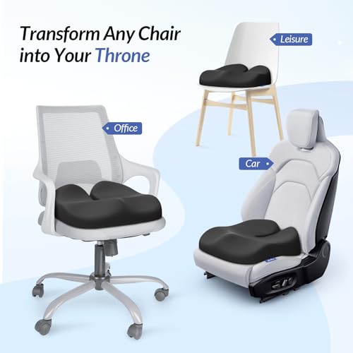 ZIKEE Ergonomic Seat Cushion with Thigh Slope for Long Sitting, Memory Foam Office Chair Cushion for Car, Home, Plane, U-Shaped Design Relieves Hip, Tailbone Pain, Non-Slip Sciatica Pain Relief Pillow
