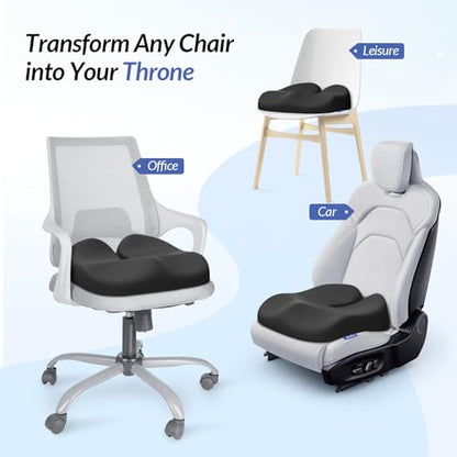 ZIKEE Ergonomic Seat Cushion with Thigh Slope for Long Sitting, Memory Foam Office Chair Cushion for Car, Home, Plane, U-Shaped Design Relieves Hip, Tailbone Pain, Non-Slip Sciatica Pain Relief Pillow