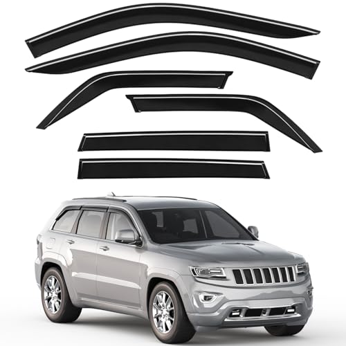 6pcs Out-Channel Window Rain Guards Fit for 2011-2021 Jeep Grand Cherokee, Extra Durable Window Visors Vent Visors Vent Shades Wind Deflector Dark Smoke Car Tape-on 6-pcs with Thicker - size: Fit for 2011-2021 Jeep Grand Cherokee