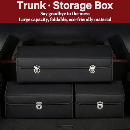 Car Organizers for Trunk for Suv Sedan, Leather Storage Box,Collapsible and Adjustable Black 14.9" L*12.2" W*11.8" H (Black 14.9" L*12.2" W*11.8" H) - size: Black 14.9"L*12.2"W*11.8" H