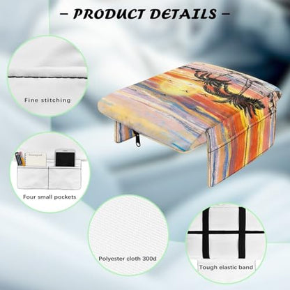 Coconut Tree Console Cover for Most Vehicles Armrest Cover Sunset Print 300D Polyester Fabric Arm Rest Pad with Pockets Middle Console Lid for Most Car Center Consoles - color: Coconut Tree Sunset