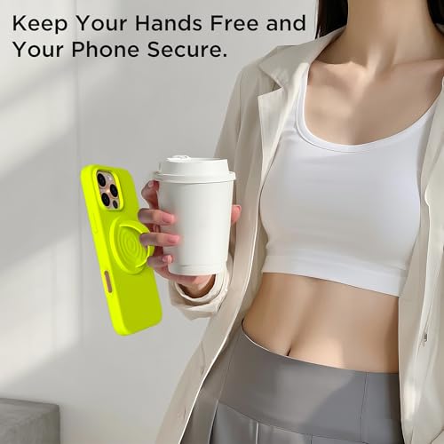 Magnetic Phone Grip Ring Holder, Liquid Silicone Magnet Cell Phone Grip Finger Loop, Compatible with Magsafe, Back of Phone for iPhone 17/16/15/14/13/12 Series, Neon Yellow - color: Neon Yellow
