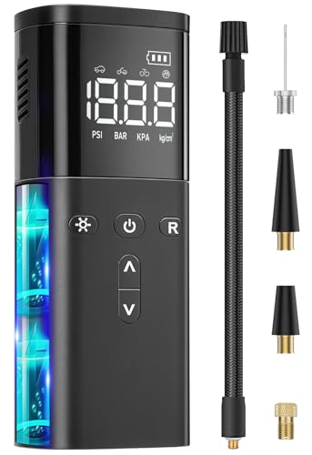Tire Inflator Portable Air Compressor, Air Pump for Car Tires, Cordless Air Compressor 120 PSI - One Click Smart, Tire Pump for Car, Motorcycle, Bicycle, Balls, with Pressure Gauge, LED Light
