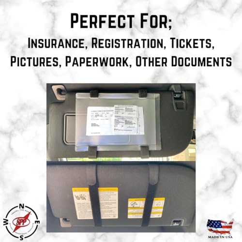 Car Accessories - Registration and Insurance Card Holder Visor Elastic Hook & Loop Straps, Side Opening Auto Document Holder, Made in USA (2 Black Straps + Vinyl Holder) - color: Black/Black