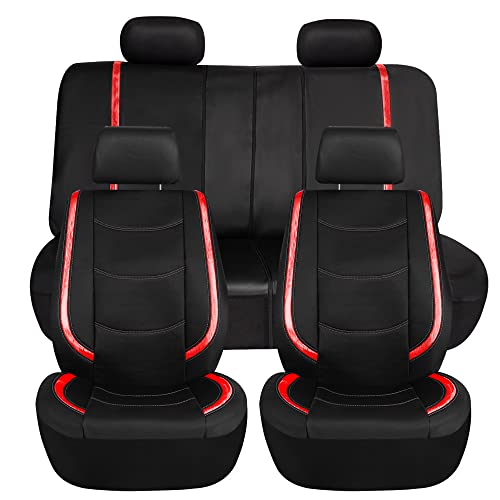 FH Group Full Set Faux Leather Car Seat Covers - Universal Fit, Low Back Front Seat Covers, Airbag Compatible, Split Bench Rear, Seat Cover for SUV, Sedan, Red - color: Red, style: Seat Covers
