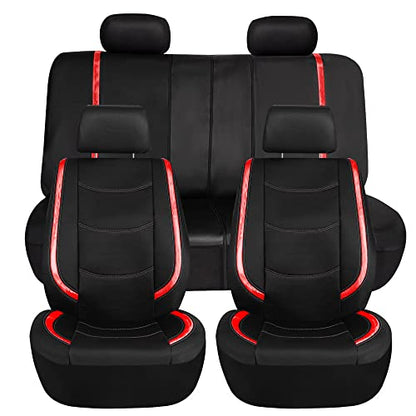 FH Group Full Set Faux Leather Car Seat Covers - Universal Fit, Low Back Front Seat Covers, Airbag Compatible, Split Bench Rear, Seat Cover for SUV, Sedan, Red - color: Red, style: Seat Covers