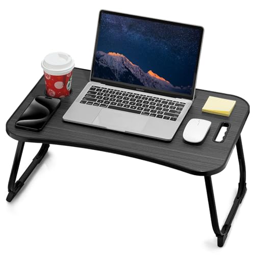 ZEAPTAC Laptop Bed Desk, Foldable Lap Desk, Portable Lap Table, Laptop Stand with Cup Holder & Tablet Slot & Lifting Handle for Working Writing Drawing & Eating - Black - color: Black
