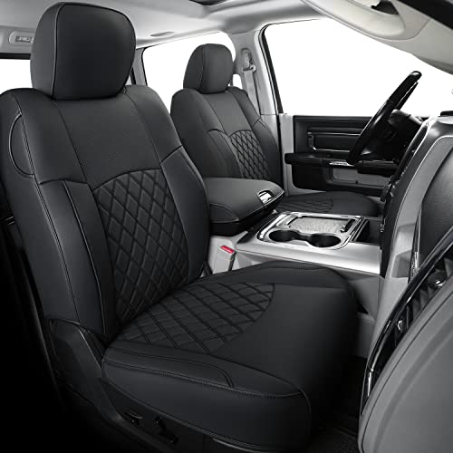 FEELiT Waterproof Seat Covers Full Set, Custom Fit 2011-2018 Ram 1500 &Some 2011-2025 2026 Ram 2500&3500 Bighorn Laramie Limited Longhorn Pickup with 4/6 Split Curved Rear Seat (02-Full Set, Black) - color: Black, size: Size #2: Full Set