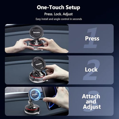 SYNCWIRE for MagSafe Car Mount [3-Axis] Nano Adhesive Gel + Strong Suction Cup Magnetic Phone Holder for Dashboard & Windshield, 360° Adjustable for iPhone 17 16 15 14 13 12, Samsung, Matte Black - style: 3-Axis | Black