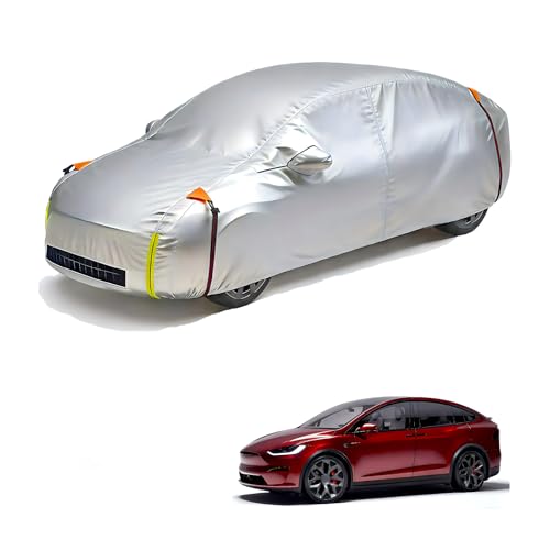 Wigoo Tesla Model X Car Cover Accessories 2015-2026, Custom Fit Waterproof All Weather Outdoor Full Car Cover, Windproof UV Rain Snow Dust Protection, Door Zipper, Charging Port, Ventilated Mesh - size: For Model X (2015-2026)