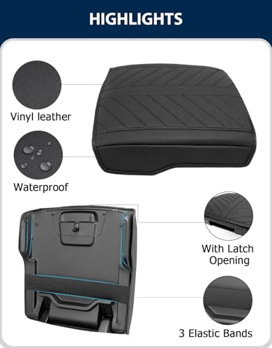 Center Console Cover for 2019-2026 Dodge RAM 1500 2500 3500 Accessories, PU Leather Middle Console Cover Pad, Floor Console Bucket Seat Only, Anti-Scratch, Black - color: Black Cushion