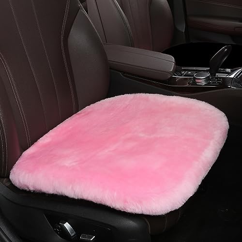 LLB Genuine Sheepskin Car Seat Cushion Seat Covers for Cars Trucks SUV Comfort Seat Protector Pad for Car Driver Seat Car Accessories for Women 19.2 X 19.2 in (Pink, Front Seat Cushion-1 Pc) - color: Pink, size: Front Seat Cushion-1 Pc