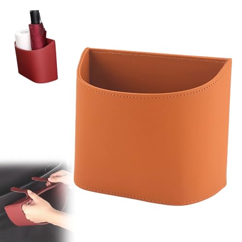 Universal Leather Car Door Cup Holder Trash Can, Leakproof Car Trash Bin,Multifunctional Back Seat Car Organizer for Hold Phones, Snacks, Drinks (A-Orange) - color: A-Orange