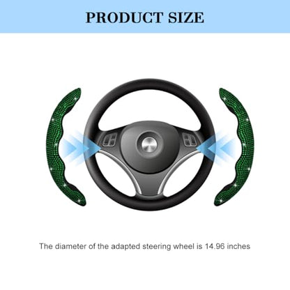 Bling Car Steering Wheel Cover, Rhinestones Non-Slip 15 Inches Vehicle Wheel Cover, Diamond Sparkling Steering Protector for Women Girls, Universal Automotive Accessories (Green) - color: Green