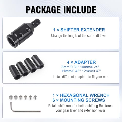 Universal Gear Shift Knob Adapter 10x1.5,Aluminum Alloy Shifter Knob Adapter,Gear Shift Adapter for Non-Threaded Manual Shifters M10x1.5(Black) - color: M10×1.5(Black)