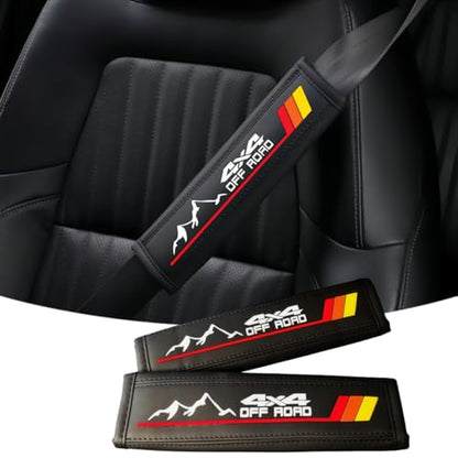 2PCS Tri-Color Mountain 4x4 Offroad Leather Car Seat Belt Shoulder Pads Seatbelt Cover Compatible with Toyota Tacoma 4Runner Tundra Rav4 Highlander TRD Accessories for Men Women (Red) - color: Red