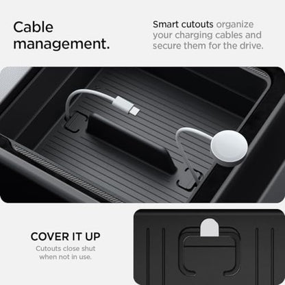 Spigen Armrest Console Organizer for Tesla Model Y Juniper (Standard, Premium & Performance 2026/2025) and Model 3 Highland (Standard, Premium & Performance 2026/25/24) - size: Armrest Console Organizer