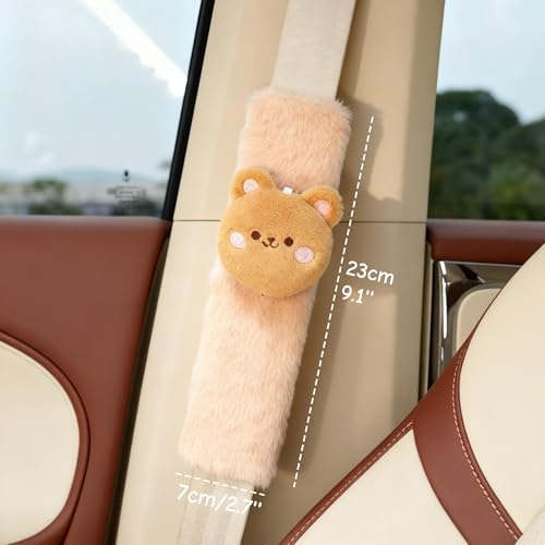 2 PCS Seat Belt Cover Pad, Cute Kawaii Animal Bear Seatbelt Covers for Kids and Adults, Winter Plush Fluffy Soft Seat Belt Cover, Cartoon Seatbelt Cushion,Car Seat Strap Pads (F-Bear) - color: F-Bear