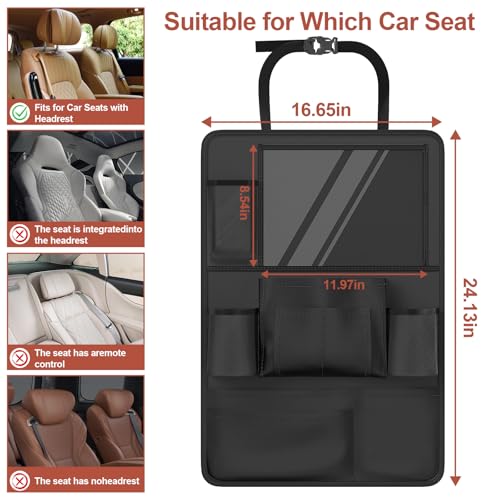 Backseat Car Organizer with Touch Screen,Kick Mats Back Seat Protector with 10 Storage Pockets,Car Seat Back Organizers Storage for Snacks Drinks Toy Umbrellas for Kids Road Trip - style: 1PACK-Black