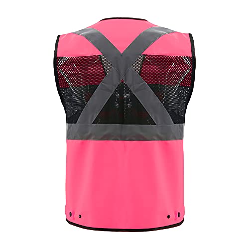 Safety Vest High Visibility Reflective Construction Vest for Men Women - color: Pink, size: Medium