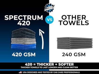 The Rag Company - Drying Towels for Car Detailing - Premium Microfiber Cloth Perfect for a Streak-Free Finish - Spectrum 420 Dark Pack - 420 GSM, 16" x 16" (9-Pack)