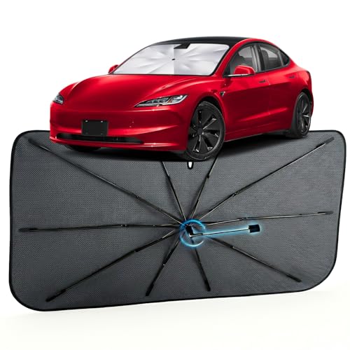 Car Windshield Sun Shade for Tesla Model 3 2018-2026 –[Reflective Coated Fabric] Sunshade Umbrella for Front Window, Car Shades Sun Visor Keep Car Cool and Protects Interior, 1:1 Exact Fit - size: For Tesla Model 3 2018-2026
