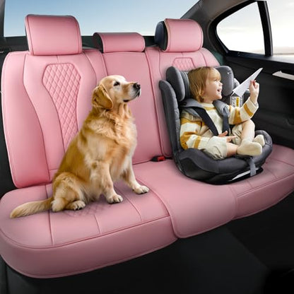 Coverado Car Seat Covers, Back Car Seat Cover, 3-Pieces Leather Seat Cover, Luxury Car Seat Cushion, Luxury Seat Cover Seat Protector Universal Most Cars Trucks SUV - color: Pink