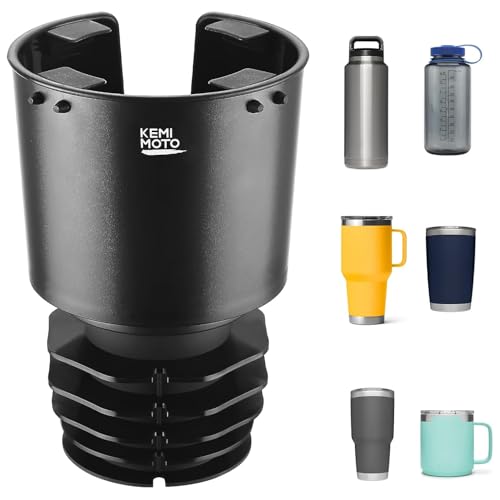KEMIMOTO Upgraded Car Cup Holder Expander Long Base Model, Compatible with Hydro Flasks Yeti Stanley, Large Cup Holder Adapt 18-40oz Bottles, Fits for Universal Vehicles, Golf Carts, UTVs