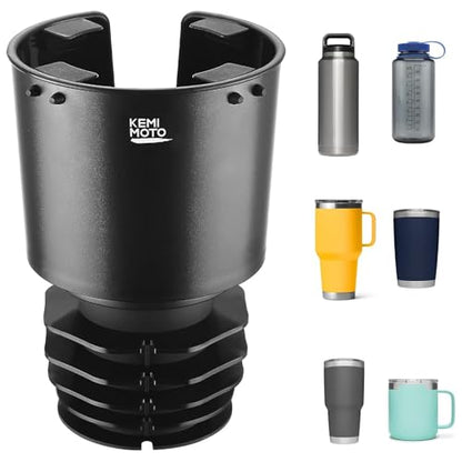 KEMIMOTO Upgraded Car Cup Holder Expander Long Base Model, Compatible with Hydro Flasks Yeti Stanley, Large Cup Holder Adapt 18-40oz Bottles, Fits for Universal Vehicles, Golf Carts, UTVs
