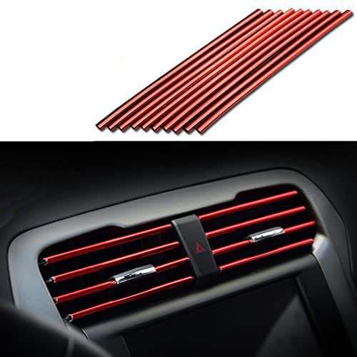 Car Air Conditioner Vent Outlet Trim Strip DIY Decoration Chrome Trim Strip Line Car Shiny Accessories 10PCS (Red) - color: Red