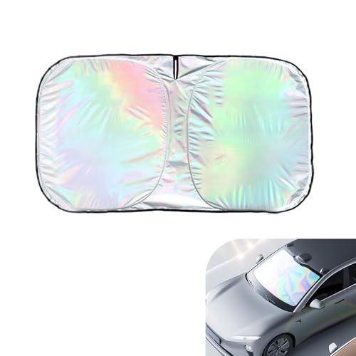 Car Windshield Sun Shade, Iridescent Sun Shade Blocks UV Rays & Heat, Foldable Sunshade with Metal Frame for Automotive Interior Protection, Universal for Most Cars (55.1" × 27.5")