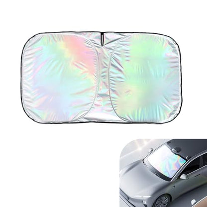 Car Windshield Sun Shade, Iridescent Sun Shade Blocks UV Rays & Heat, Foldable Sunshade with Metal Frame for Automotive Interior Protection, Universal for Most Cars (55.1" × 27.5")