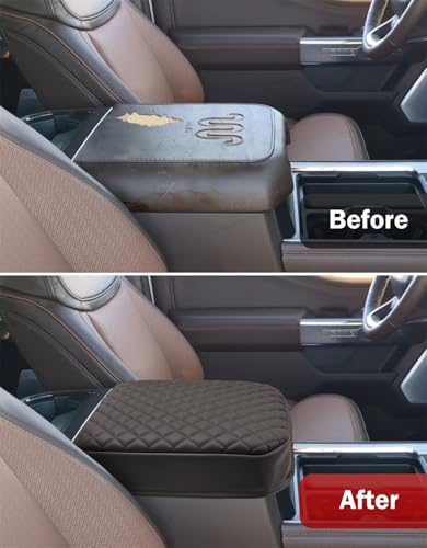 Center Console Armrest Cover for Ford F250 F350 F450 F550 Super Duty 2023 2024 2025 2026, Vinyl Leather Trim, Arm Rest Lid Cushion Protector, Anti-scratch, Dark Brown (Fits Bucket Seat Console Only) - color: Dark Brown